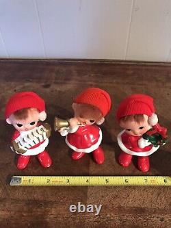 Vintage Christmas Girl Playing Music Accordion Wreath Marked Japan Set of 3