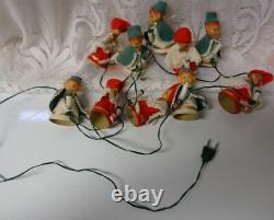 Vintage Christmas Holiday Light Set Santa Helpers 10 Elves Elf Pixie String