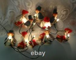 Vintage Christmas Holiday Light Set Santa Helpers 10 Elves Elf Pixie String
