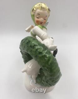 Vintage? Christmas Piggy Back Boy Girl Angels Befriend Reindeer? Figurine Japan