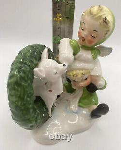 Vintage? Christmas Piggy Back Boy Girl Angels Befriend Reindeer? Figurine Japan