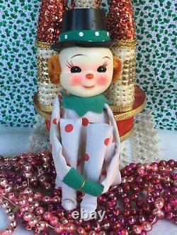 Vintage Christmas Polka Dot Snowman Top Hat Pixie Elf Japan Knee hugger Decor