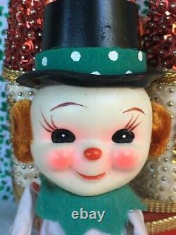 Vintage Christmas Polka Dot Snowman Top Hat Pixie Elf Japan Knee hugger Decor