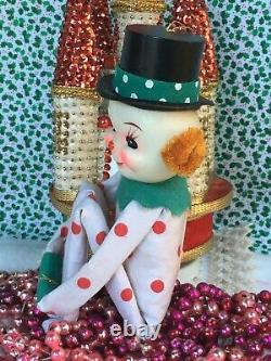 Vintage Christmas Polka Dot Snowman Top Hat Pixie Elf Japan Knee hugger Decor