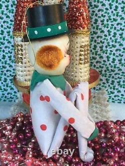 Vintage Christmas Polka Dot Snowman Top Hat Pixie Elf Japan Knee hugger Decor