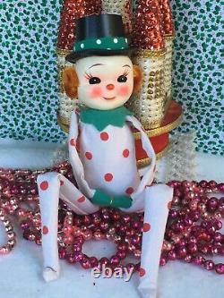 Vintage Christmas Polka Dot Snowman Top Hat Pixie Elf Japan Knee hugger Decor