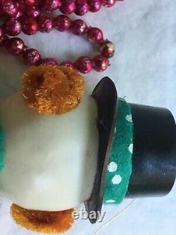 Vintage Christmas Polka Dot Snowman Top Hat Pixie Elf Japan Knee hugger Decor