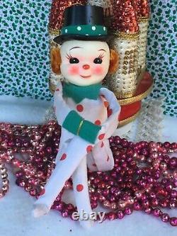 Vintage Christmas Polka Dot Snowman Top Hat Pixie Elf Japan Knee hugger Decor