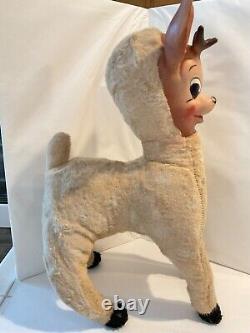 Vintage Christmas Roko Rudolph Reindeer Stuffed Plush Rubber Face 1950's