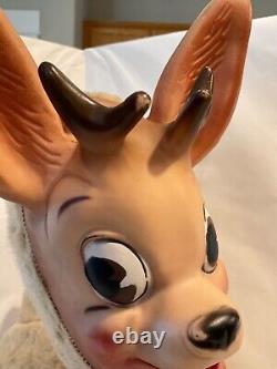 Vintage Christmas Roko Rudolph Reindeer Stuffed Plush Rubber Face 1950's