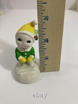 Vintage Christmas SNOW BABY GIRL card holder Figurine PIXIE SANTA SNOWMAN Japan