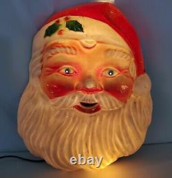 Vintage Christmas Santa Face Blow Mold Light Wall Door Decor Blue Eyes 60s