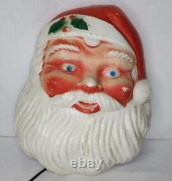 Vintage Christmas Santa Face Blow Mold Light Wall Door Decor Blue Eyes 60s