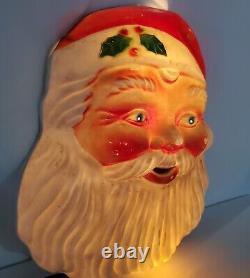 Vintage Christmas Santa Face Blow Mold Light Wall Door Decor Blue Eyes 60s