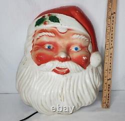 Vintage Christmas Santa Face Blow Mold Light Wall Door Decor Blue Eyes 60s