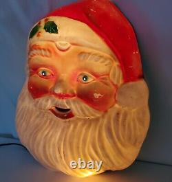 Vintage Christmas Santa Face Blow Mold Light Wall Door Decor Blue Eyes 60s