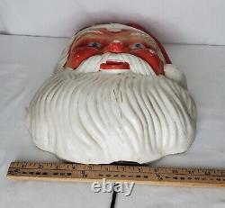 Vintage Christmas Santa Face Blow Mold Light Wall Door Decor Blue Eyes 60s