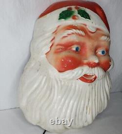 Vintage Christmas Santa Face Blow Mold Light Wall Door Decor Blue Eyes 60s