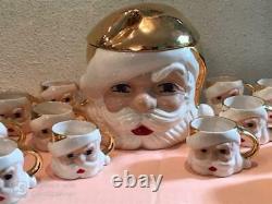 Vintage Christmas Santa Face Punch Bowl Set With LID Plus 8 Santa Mugs