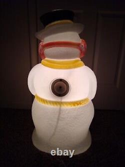 Vintage Christmas Snow Man Blow Mold Figure With Hat And Real Broom 30 Tall