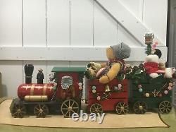 Vintage Christmas Wood Train 3 Pcs Locomotive, Conductor & Caboose 15hx29lx8d
