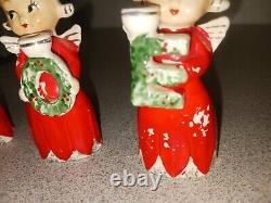Vintage Commodore N. O. E. L Poinsettia Angels Candle Holder Set Japan