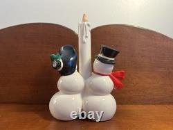 Vintage Commodore Snowman and Snow Lady Holly Candle 5.5 x 3.75 has crazing Vintage Commodore Snowman and Snow Lady Holly Candle 5.5 x 3.75 has crazing