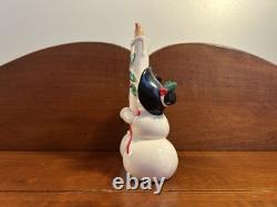 Vintage Commodore Snowman and Snow Lady Holly Candle 5.5 x 3.75 has crazing Vintage Commodore Snowman and Snow Lady Holly Candle 5.5 x 3.75 has crazing