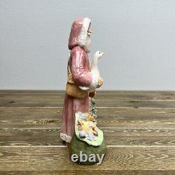 Vintage Concolino Pink Santa With a Goose Figurine Ceramic