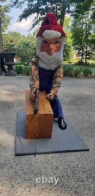 Vintage DAVID HAMBERGER Animated Santa Elf With Wood Cutting Saw