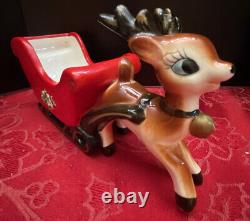 Vintage DICKSON Christmas SLEIGH with REINDEER Art Amazing Color 9 Inches