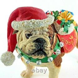 Vintage Danbury Mint CHRISTMAS Red Hat English Bulldog Figurine LIFELIKE RETIRED