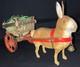 Vintage Easter Figurine Composition Bunny Rabbit Pulling Wooden Cart