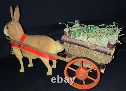 Vintage Easter Figurine Composition Bunny Rabbit Pulling Wooden Cart