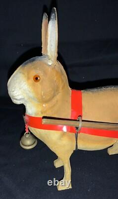 Vintage Easter Figurine Composition Bunny Rabbit Pulling Wooden Cart