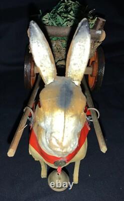 Vintage Easter Figurine Composition Bunny Rabbit Pulling Wooden Cart