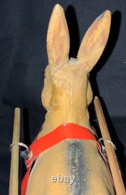 Vintage Easter Figurine Composition Bunny Rabbit Pulling Wooden Cart