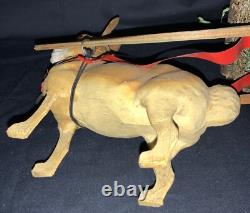 Vintage Easter Figurine Composition Bunny Rabbit Pulling Wooden Cart