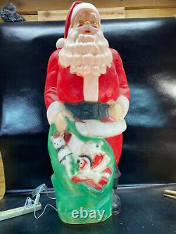 Vintage Empire 46 Blow Mold Giant Santa Green Toy Sack Christmas Lighted