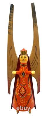 Vintage Erzgebirge German Wood Angel Figurine Christmas Tree Topper Folk Art 12