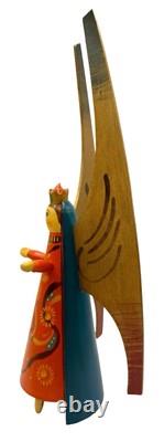 Vintage Erzgebirge German Wood Angel Figurine Christmas Tree Topper Folk Art 12