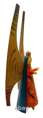 Vintage Erzgebirge German Wood Angel Figurine Christmas Tree Topper Folk Art 12
