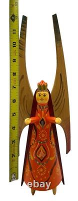 Vintage Erzgebirge German Wood Angel Figurine Christmas Tree Topper Folk Art 12