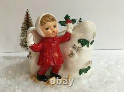 Vintage Fine A Quality Skier Girl Planter Christmas Ceramic Figurine Japan Napco