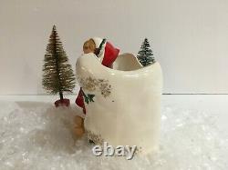 Vintage Fine A Quality Skier Girl Planter Christmas Ceramic Figurine Japan Napco