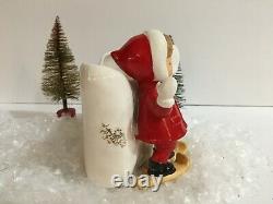 Vintage Fine A Quality Skier Girl Planter Christmas Ceramic Figurine Japan Napco