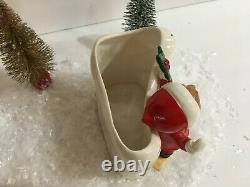 Vintage Fine A Quality Skier Girl Planter Christmas Ceramic Figurine Japan Napco