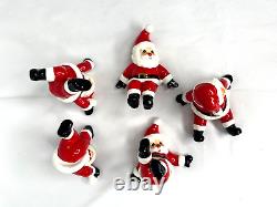 Vintage Fitz and Floyd 1976 Ceramic Tumbling Santas Christmas Figurines Set of 5