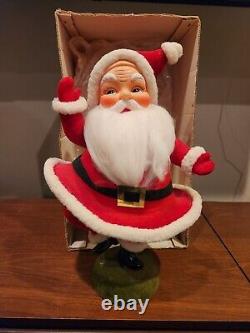 Vintage Flocked Dancing Happy Santa Claus Figure 15 Tall With Box