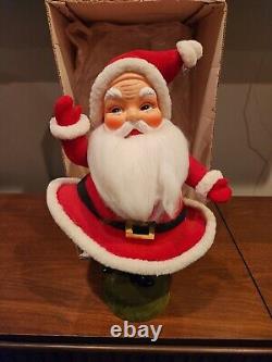 Vintage Flocked Dancing Happy Santa Claus Figure 15 Tall With Box